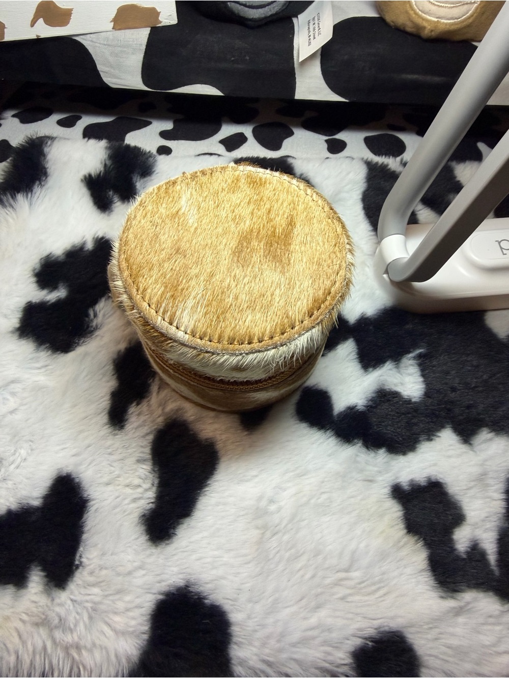 Plush Gold Faux Fur Round Accent Pouf - Versatile Seating